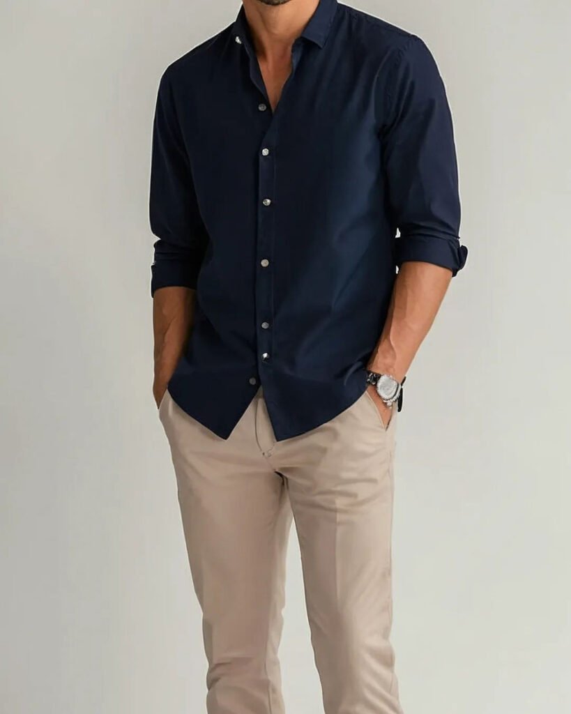Do cream pants go with a dark blue shirt