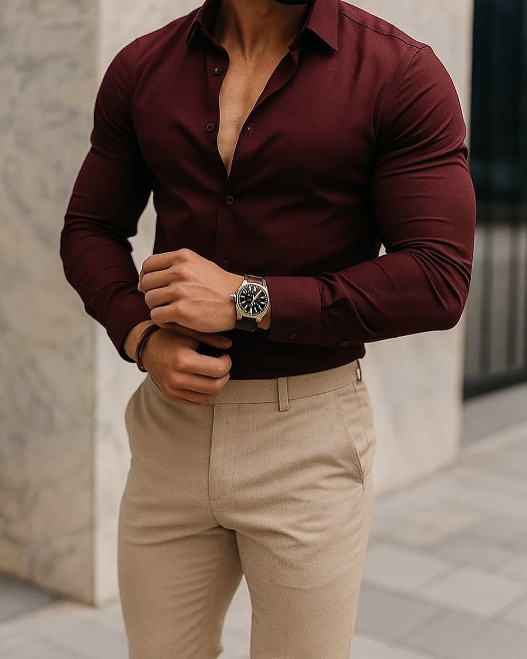 Which color pants go with a maroon shirt